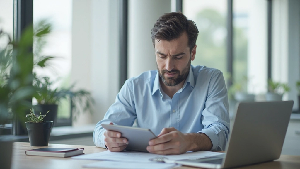 Человек ведет учет расходов в приложении на планшете с таблицами и графиками доходов