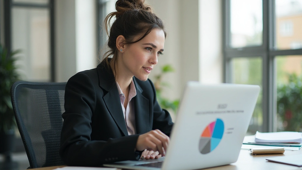 Диаграмма расходов на экране ноутбука показывает распределение трат по категориям с разными цветами