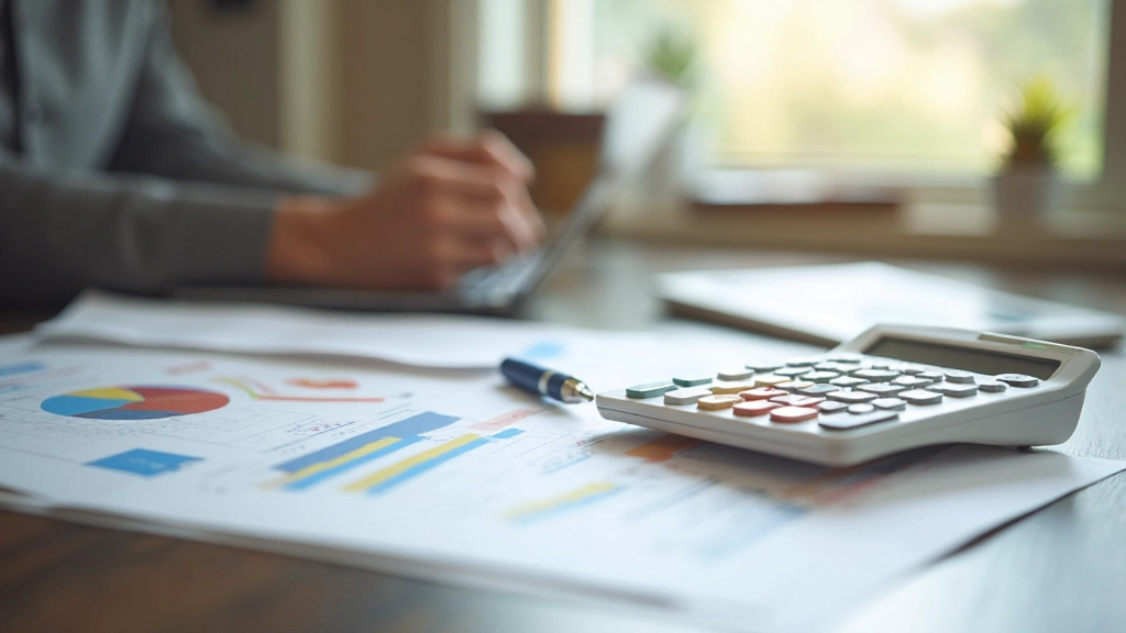 Рабочий стол с финансовыми отчетами и калькулятором